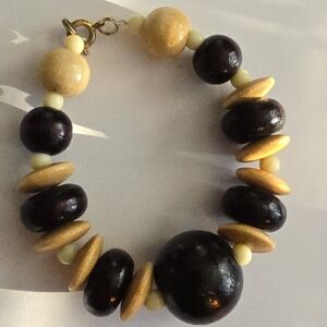 Wood bracelet bead beaded tan white dark brown wooden jewelry blonde